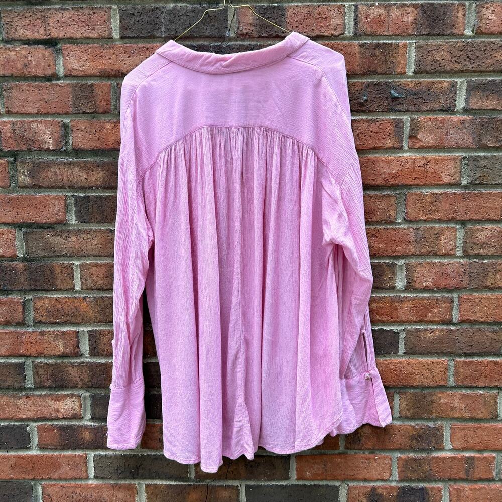 Free People Gauze Shirt Long Sleeve Pink Stripe Pocket High Low Button Up XS - Picture 2 of 11